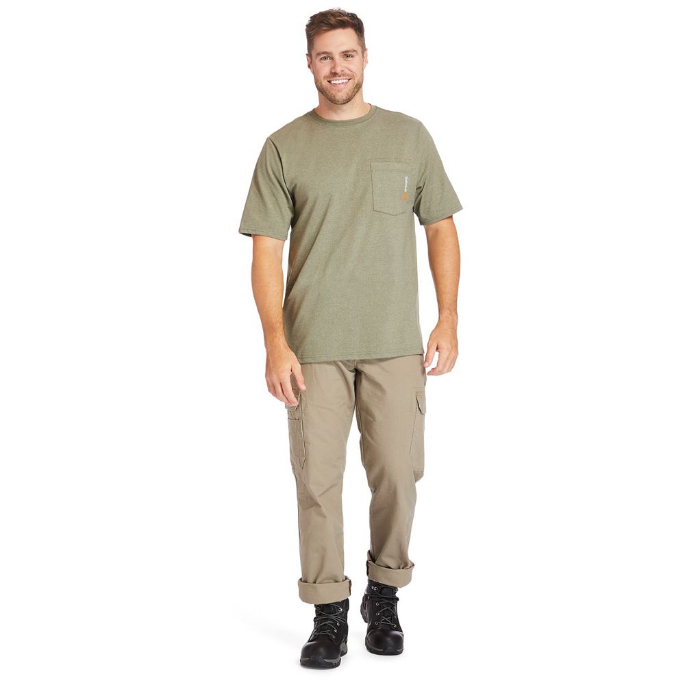 Camisetas Timberland Argentina Hombre - Pro® Big & Tall Base Plate Short-Sleeve - Verde Oliva - ZNUF